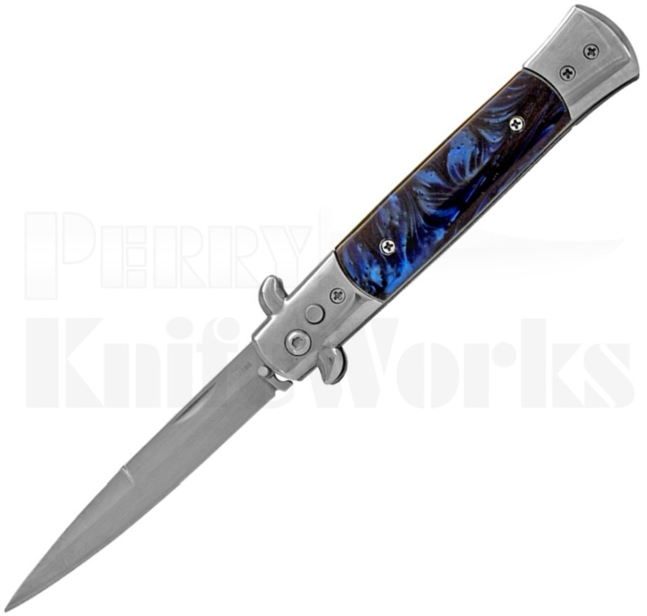 Milano 9" Stiletto Blue Pearlex Automatic Knife Polish Blade l For Sale