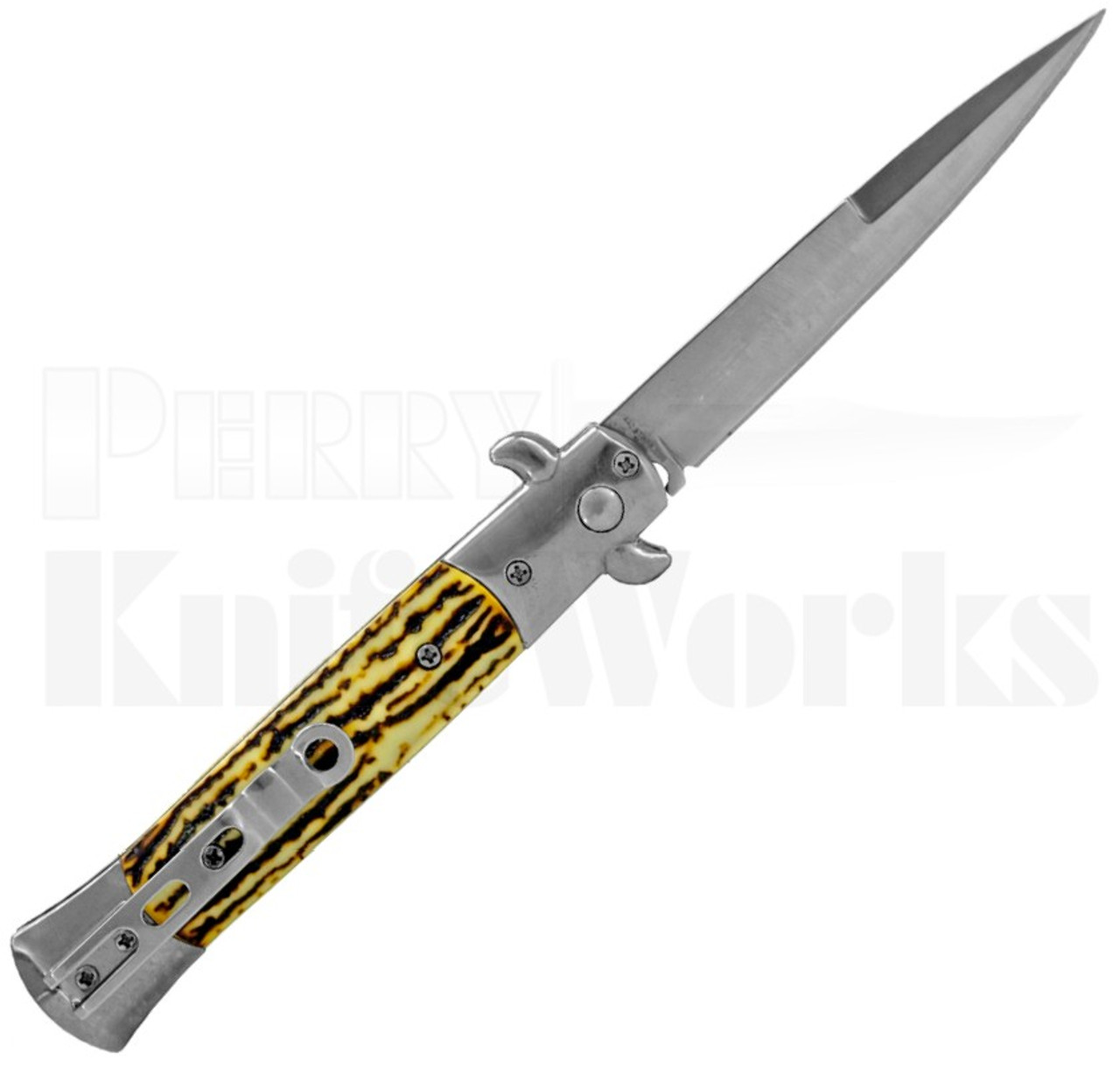 Milano 9" Stiletto Faux Stag Automatic Knife Polish Blade