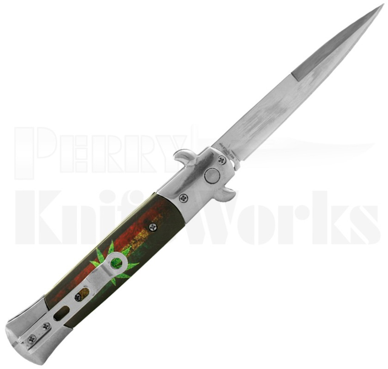 Milano 9" Stiletto Rasta Leaf Automatic Knife