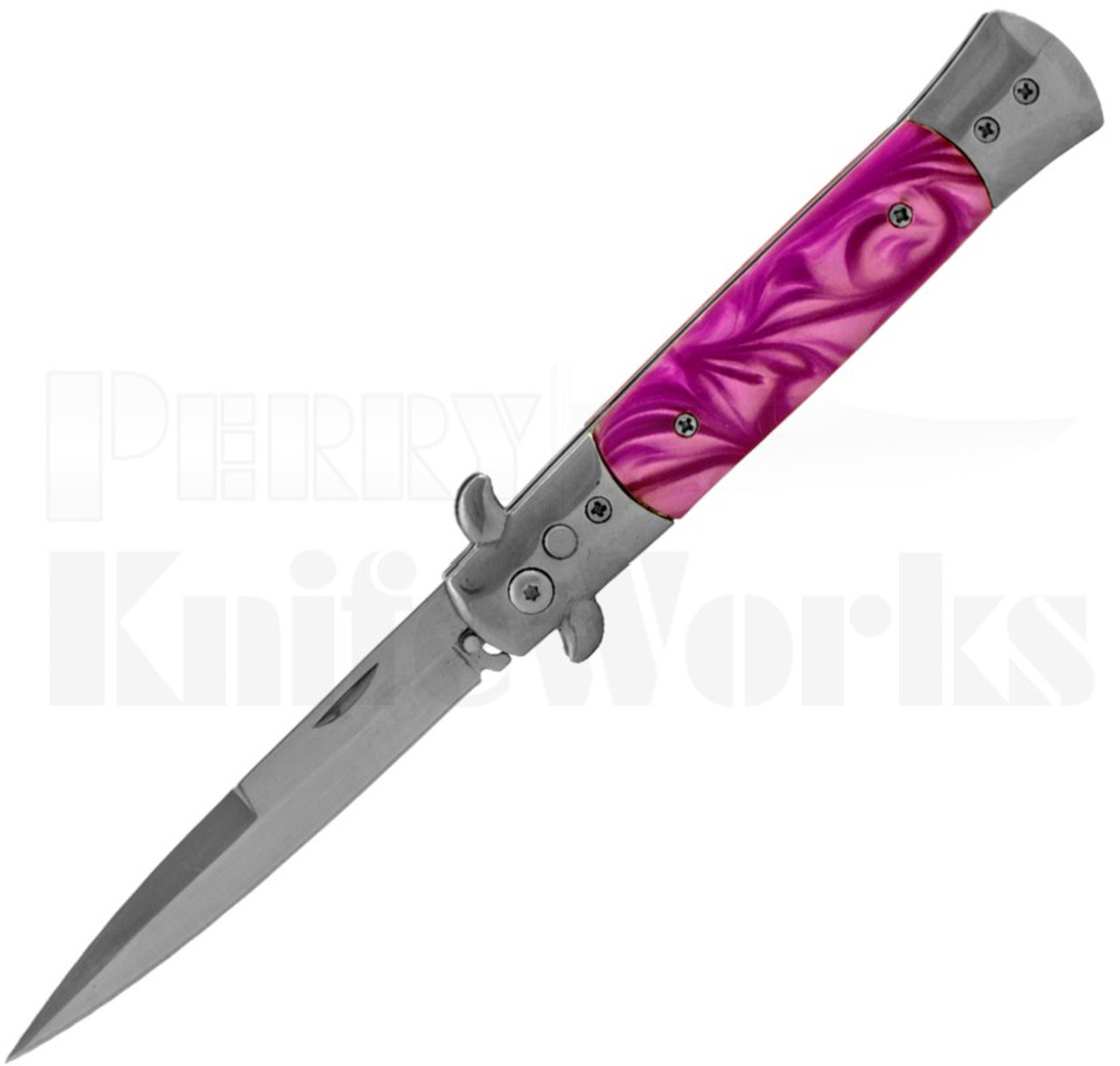 Milano 9" Stiletto Pink Pearlex Automatic Knife l For Sale