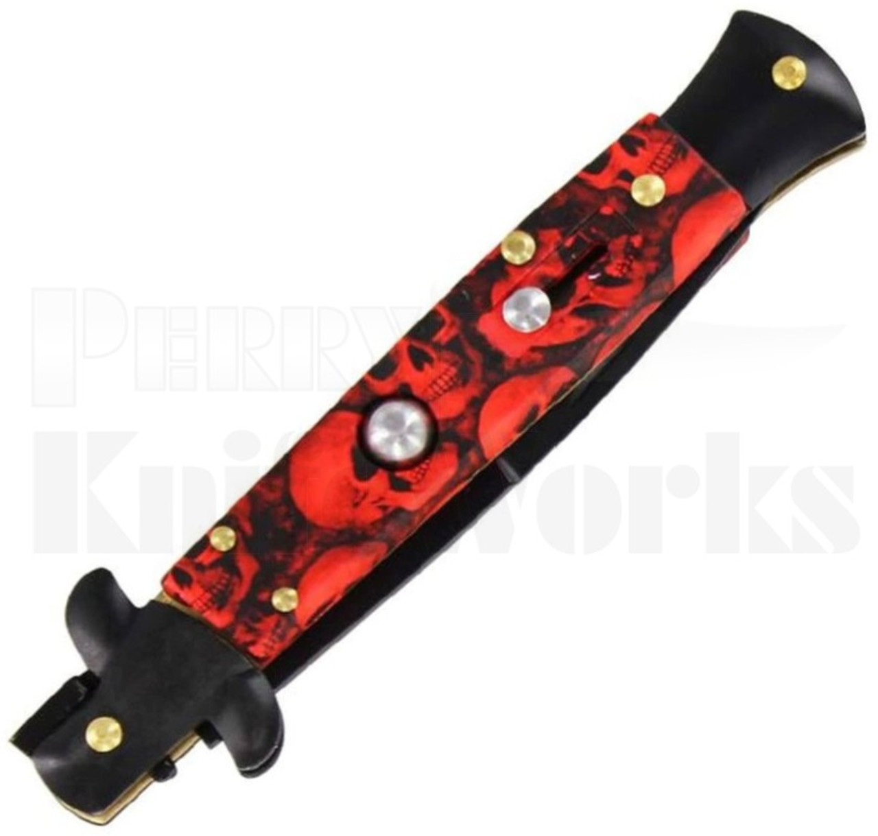 Milano 9" Stiletto Red Skulls Automatic Knife