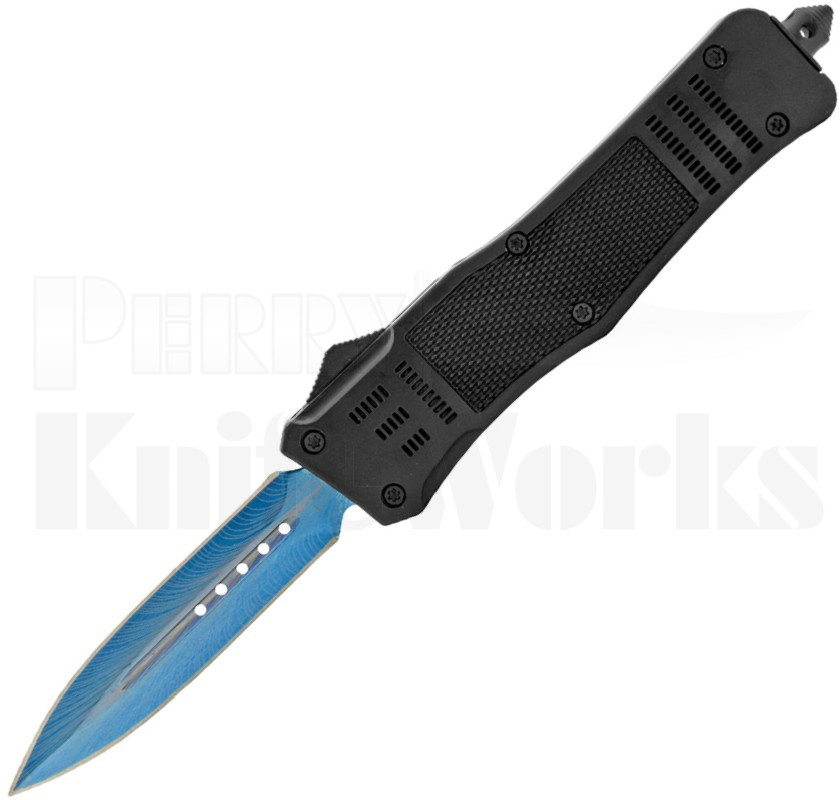Delta Force Black OTF Knife Spear Point l Blue Blade l For Sale