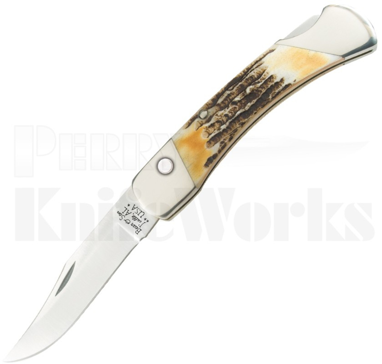 Bear and Son Automatic Lockback Knife India Stag Bone 5A97 l For Sale