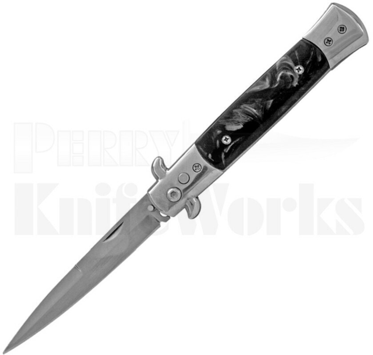 Milano 9" Stiletto Black Pearlex Automatic Knife l Polish Blade l For Sale