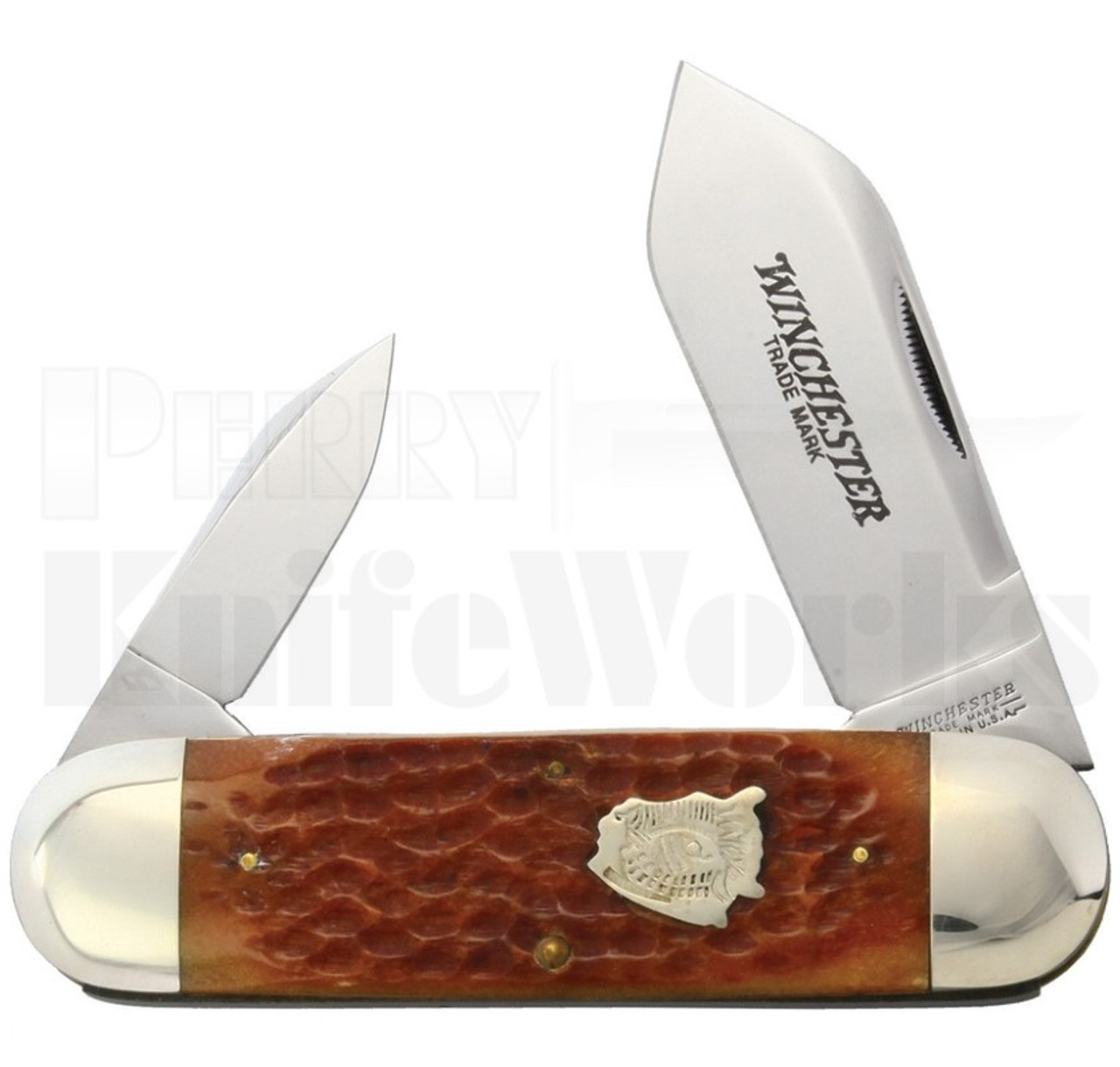 Winchester Buffalo Head Series Sunfish Knife Orange Bone l For Sale