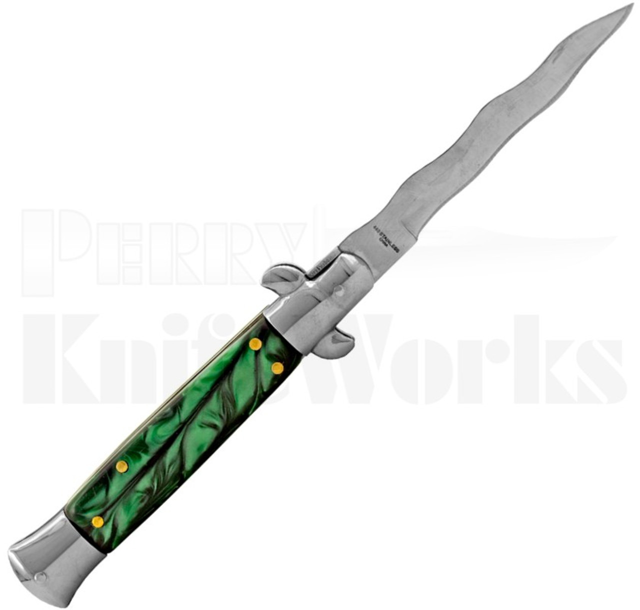 Italian Style 9" Stiletto Green Marble Automatic Knife l Kris Blade