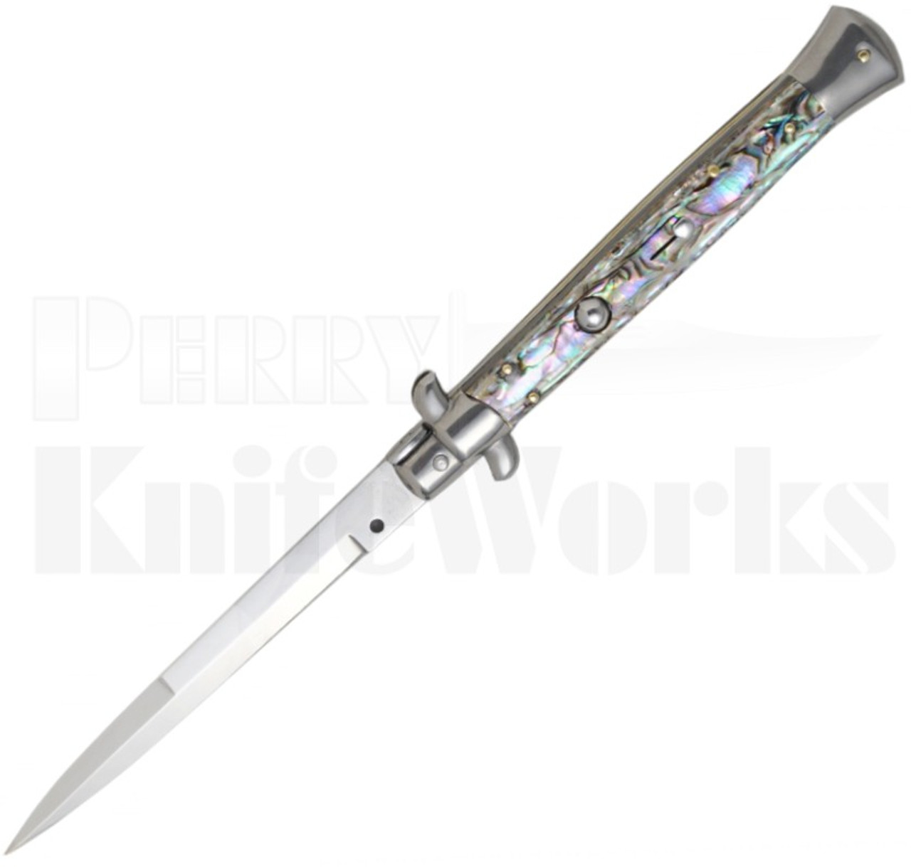 Frank B. 11" Abalone Bayonet Stiletto Automatic Knife l For Sale