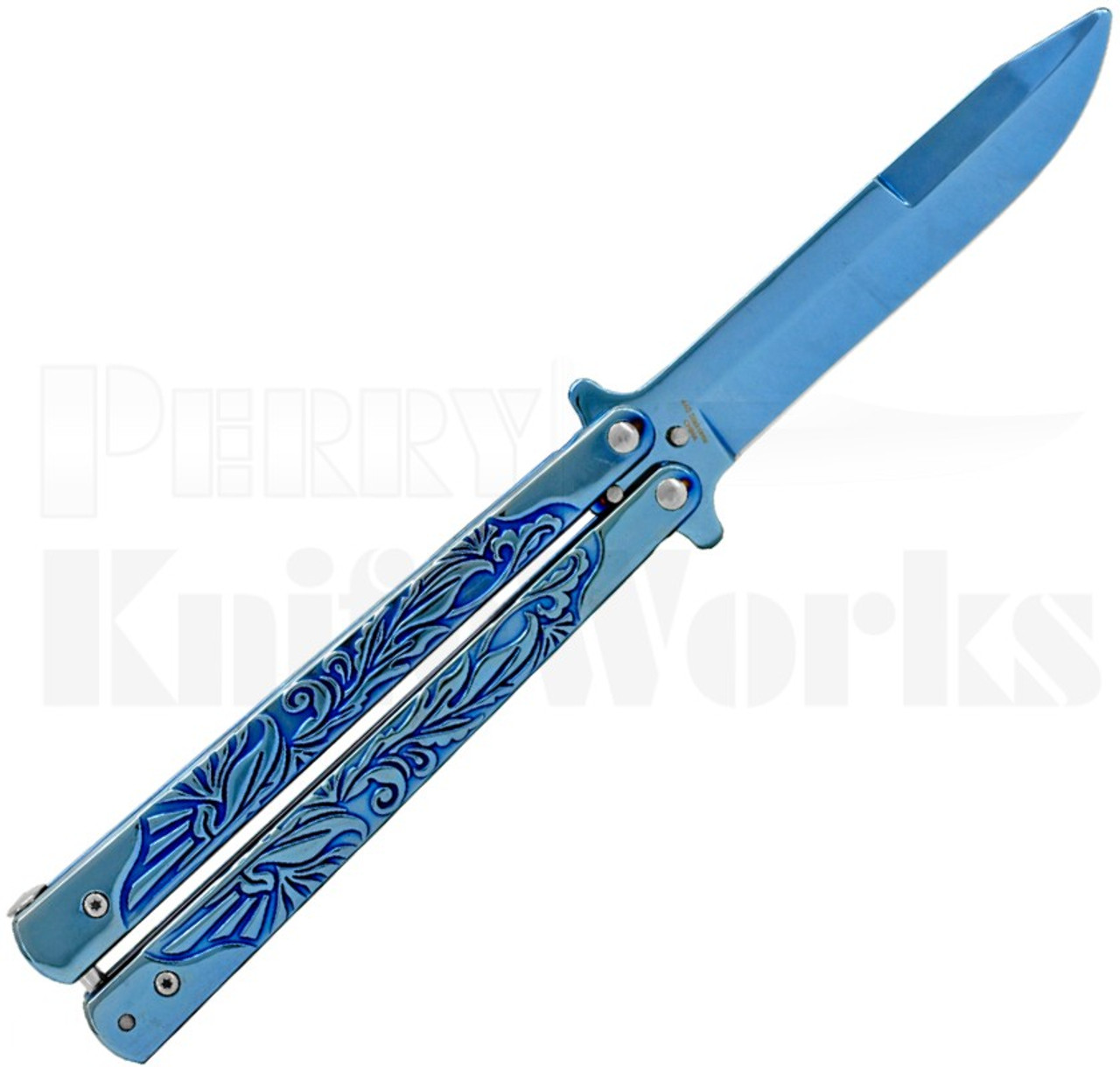 Striker Balisong Butterfly Knife Blue Scroll