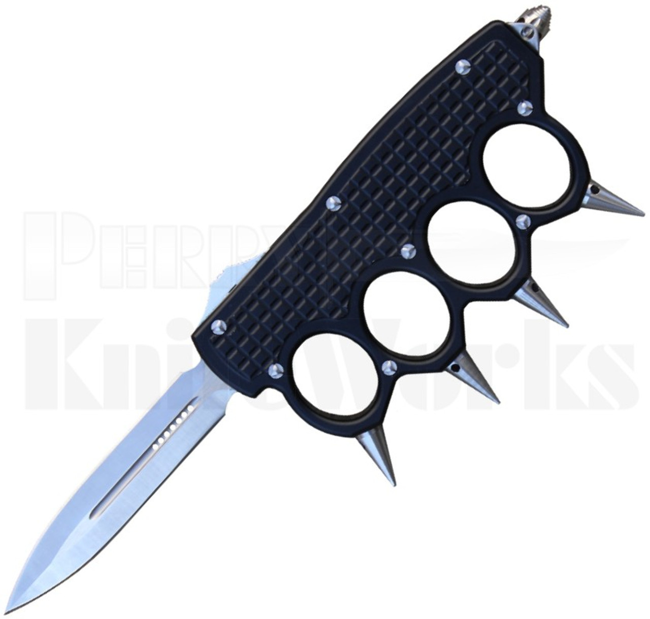 Delta Force Black Automatic OTF Spiked Knuckle Knife Satin Dagger