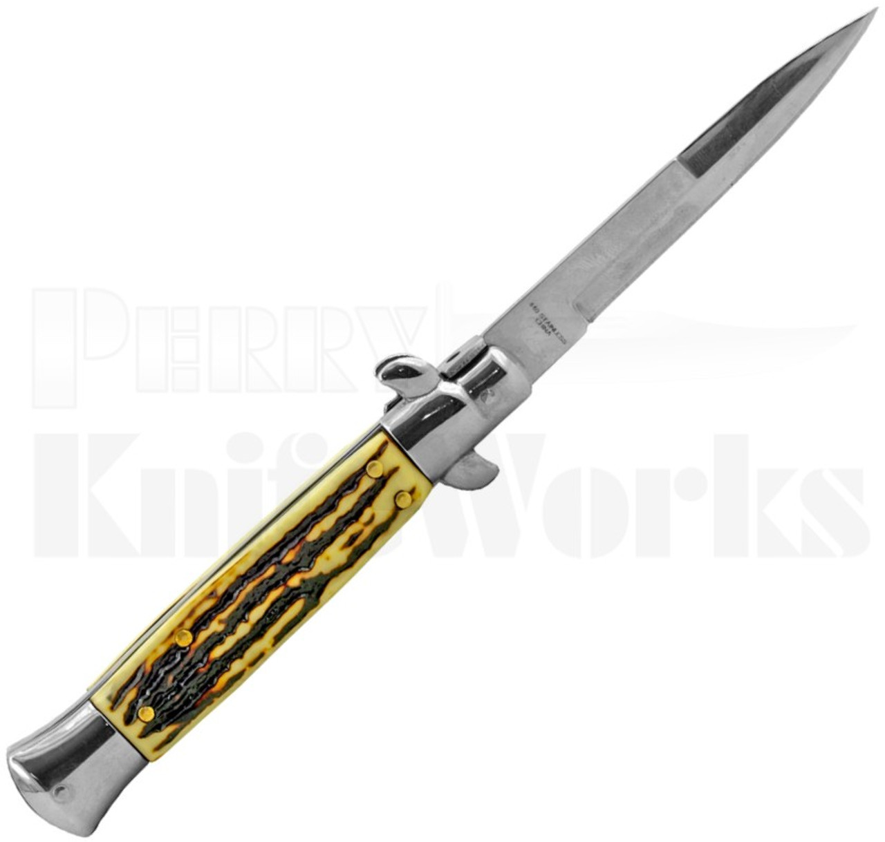 Italian Style 9" Stiletto Faux Bone Automatic Knife