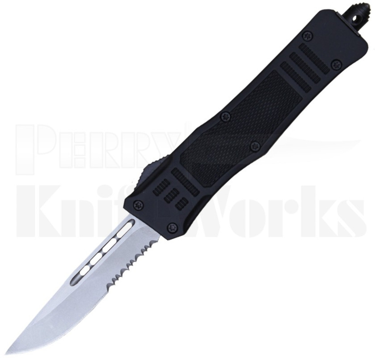Delta Force Mini Automatic Knife Black l Satin Drop Point Serrated l For Sale