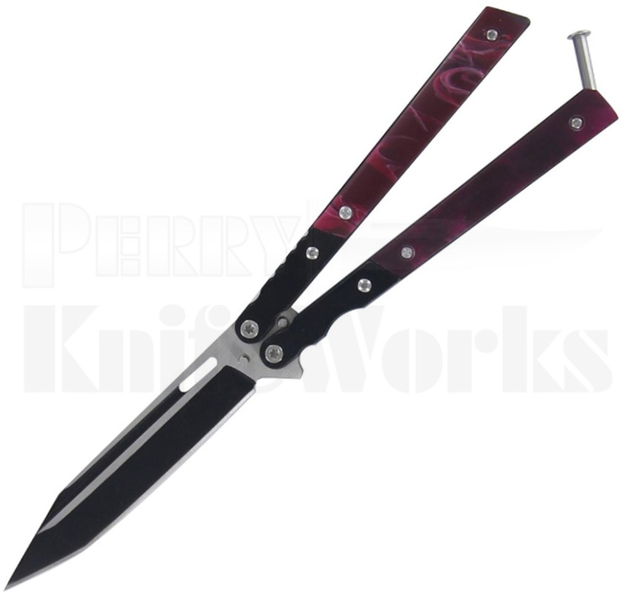 Striker Balisong Butterfly Knife Purple Swirl l 2-Tone Blade l For Sale