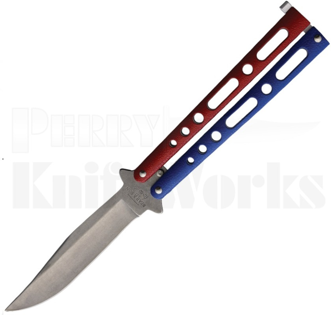 Bear & Son Butterfly Knife Red White Blue l Stonewash Blade l For Sale