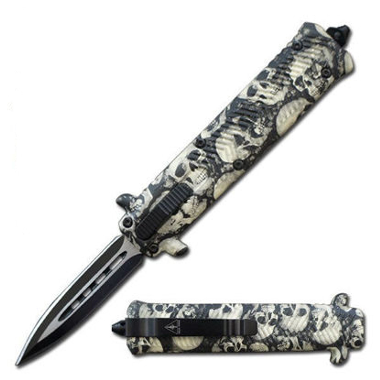 Delta Force Skull Automatic Knife l 2-Tone Dagger Blade