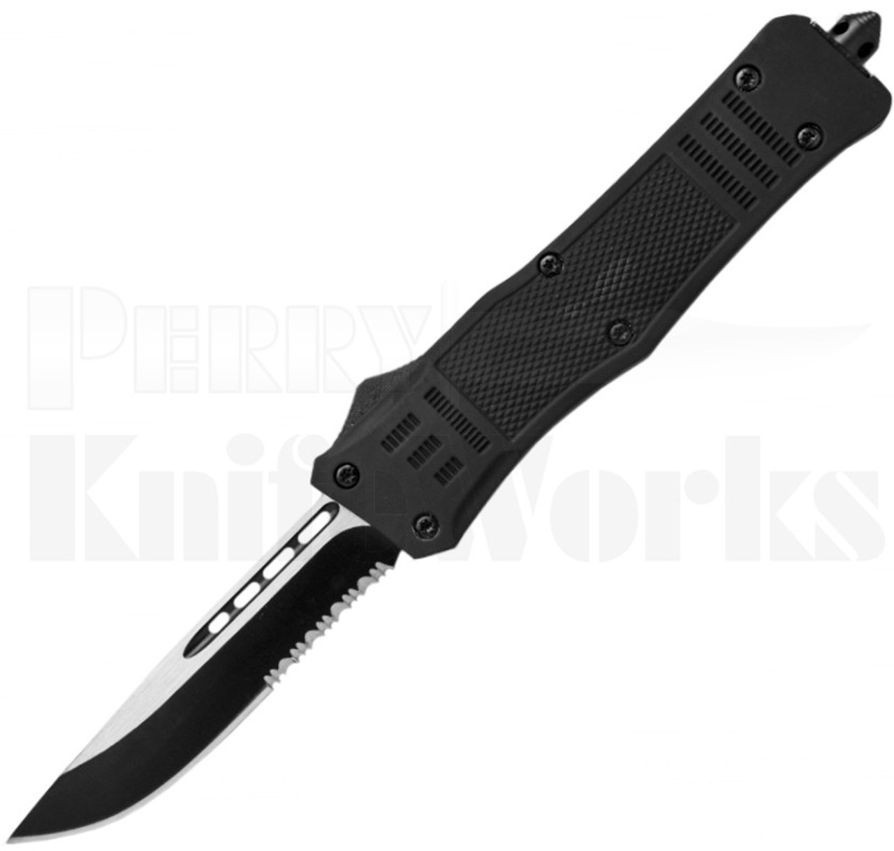 Delta Force OTF Drop Point Automatic Knife Black l 2-Tone Serrated l For Sale