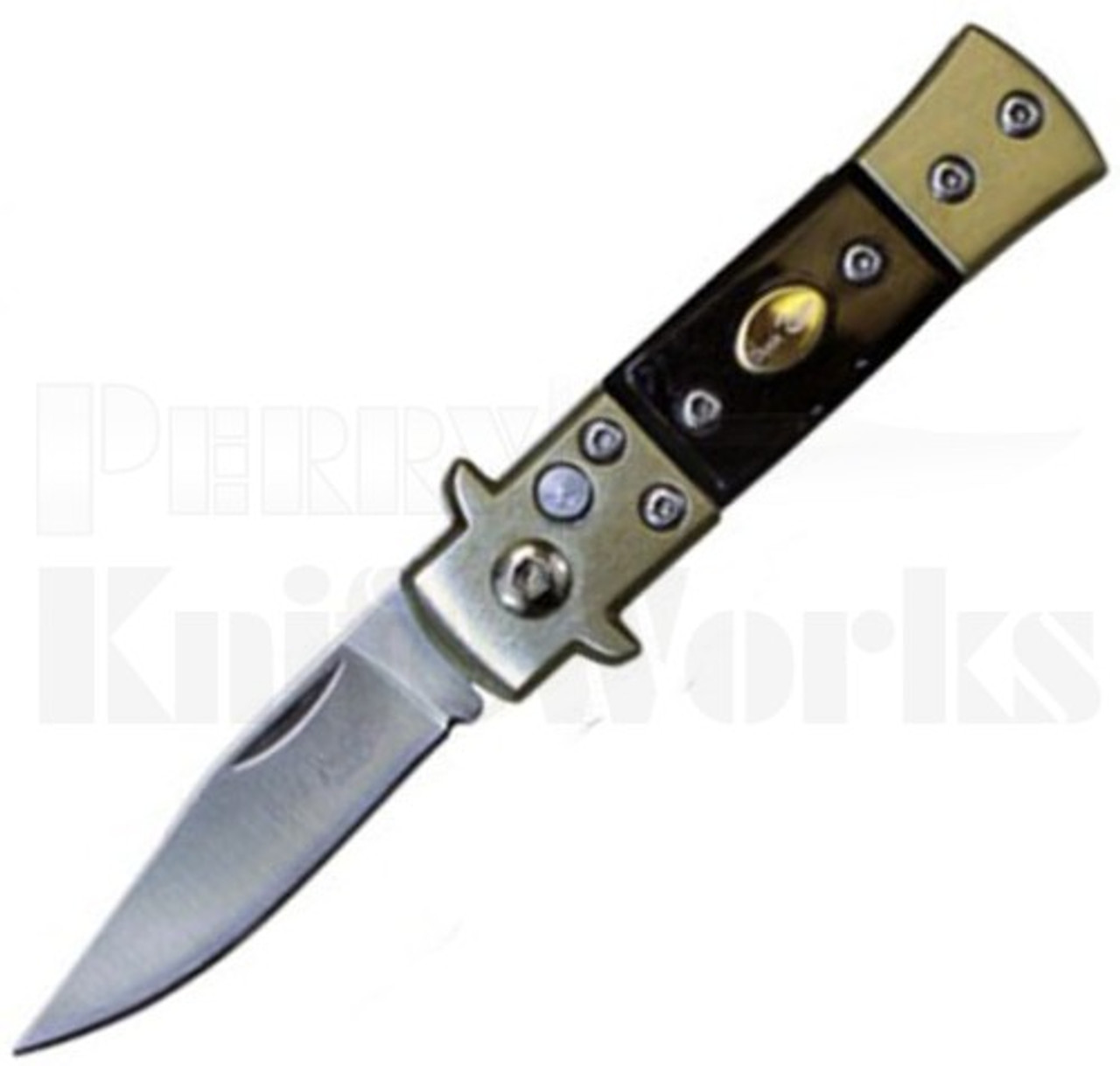 Duck Mini Stiletto Automatic Knife Black l With Brass Shield l For Sale