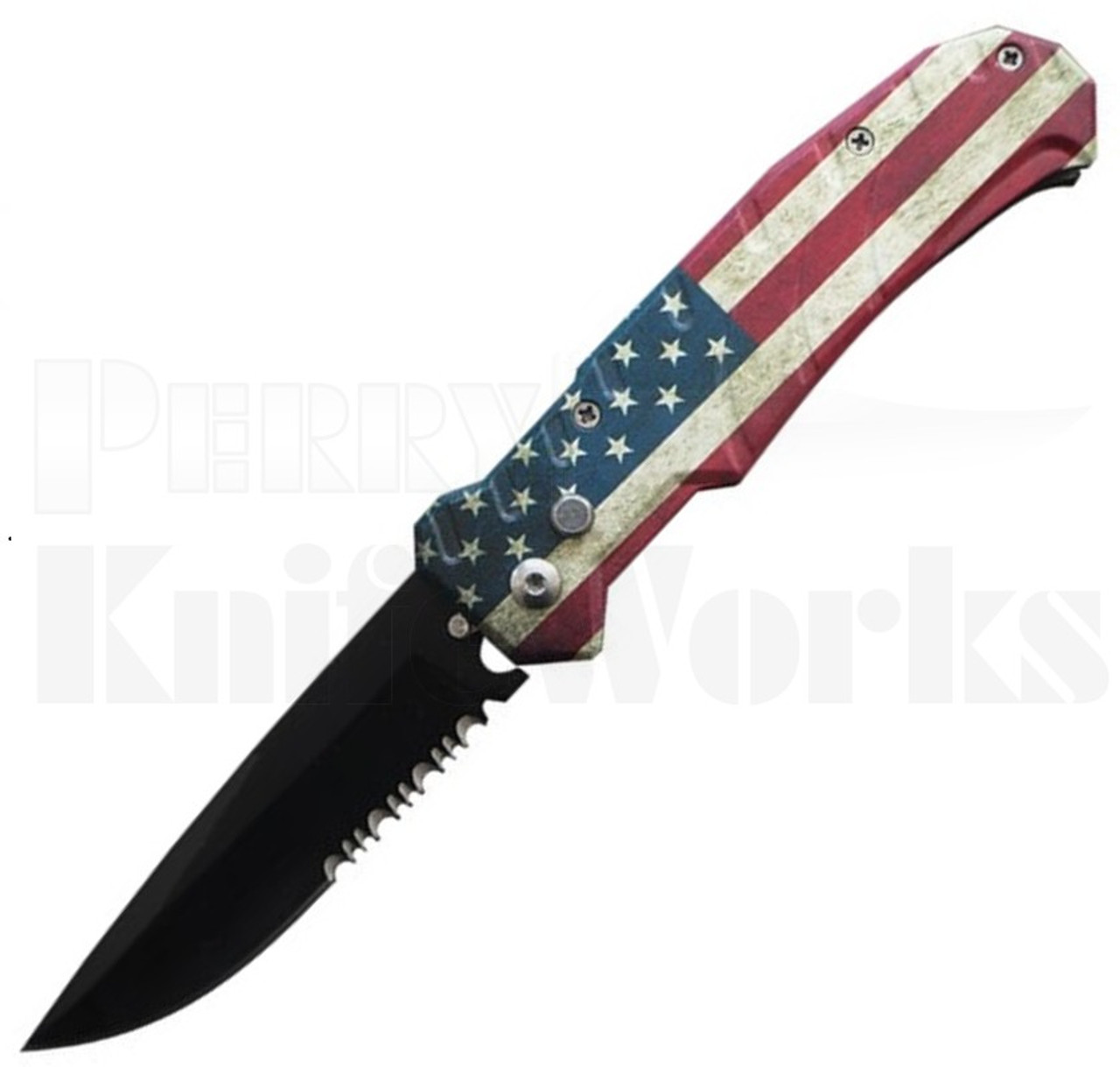 Delta Force Heavy Duty US Flag Automatic Knife l Black Serrated l For Sale
