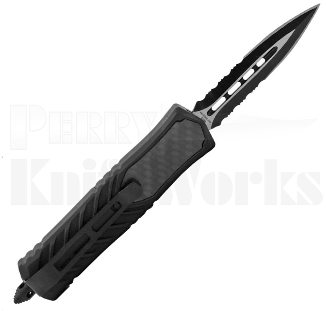 Delta Force Med Automatic OTF Knife l Black Serrated Dagger Blade