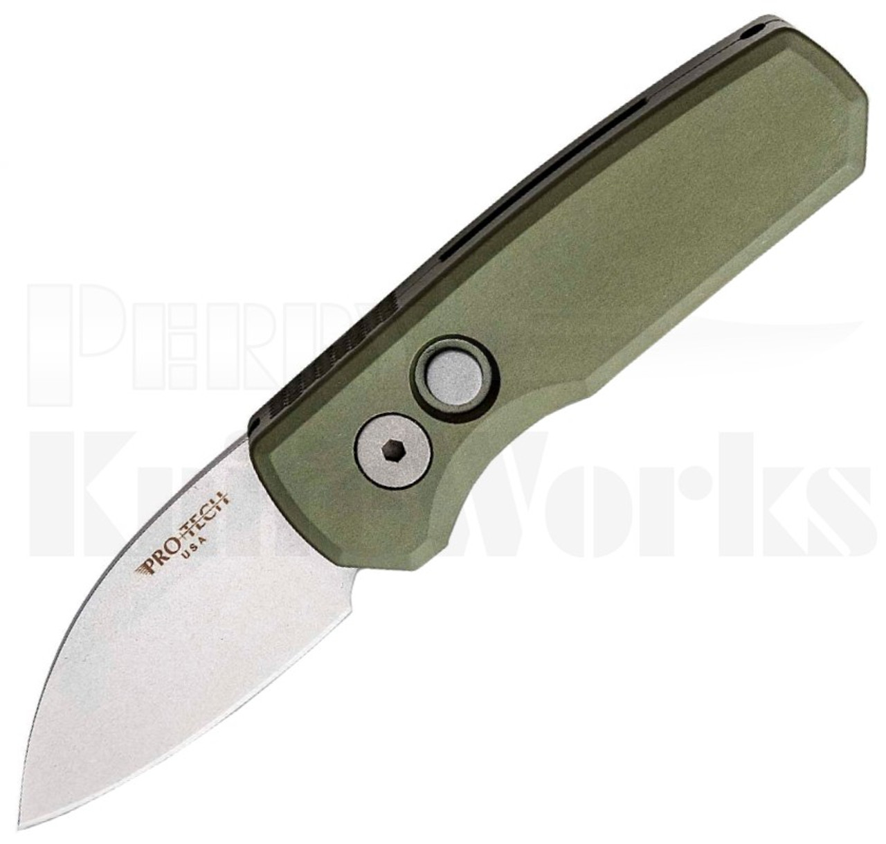 Pro-Tech Runt 5 Automatic Knife Green l 1.94" Stonewash Wharncliffe l For Sale