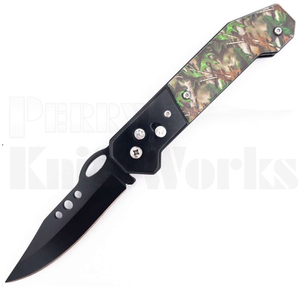 Delta Force Heavy Duty Woodland Camo Automatic Knife l For Sale