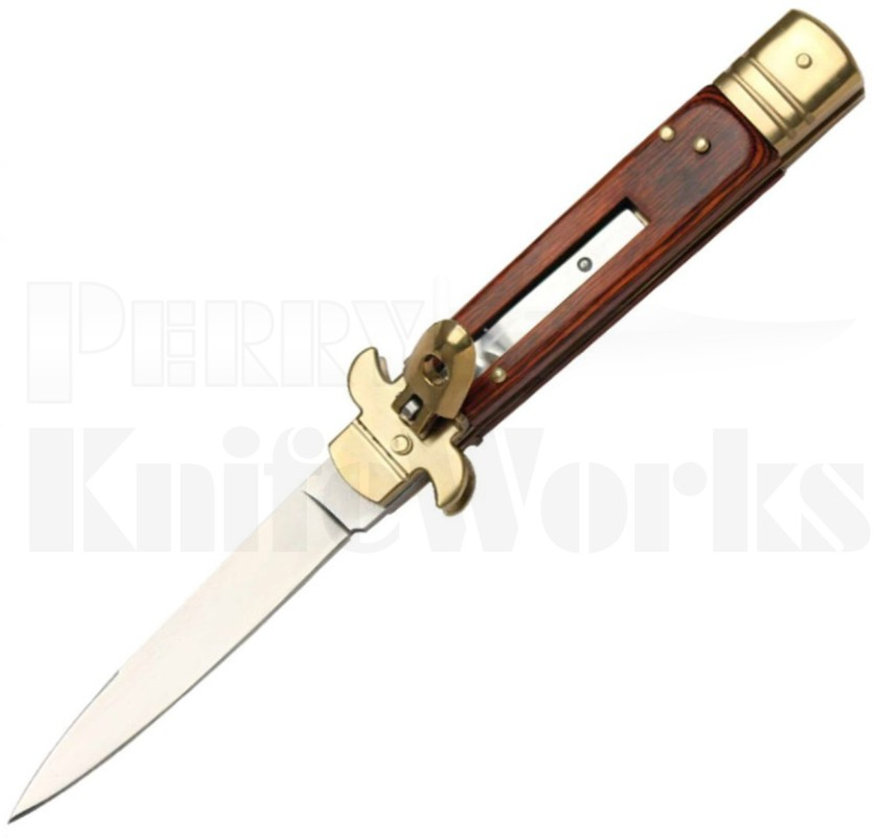 Italian Style 8" Leverlock Automatic Knife Wood l For Sale