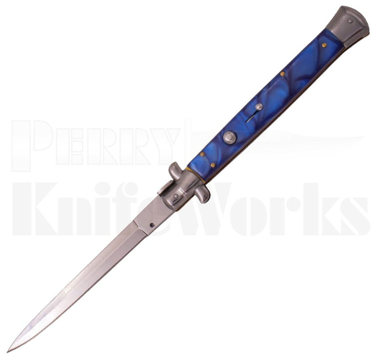 Italian Style 13" Stiletto Blue Swirl Automatic Knife Dagger l For Sale