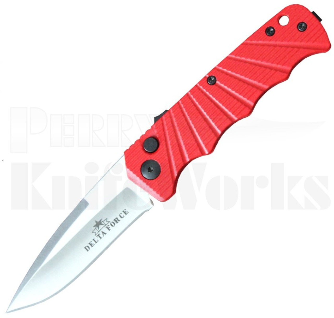 Delta Force Automatic Knife Red Aluminum l Satin 440 l For Sale