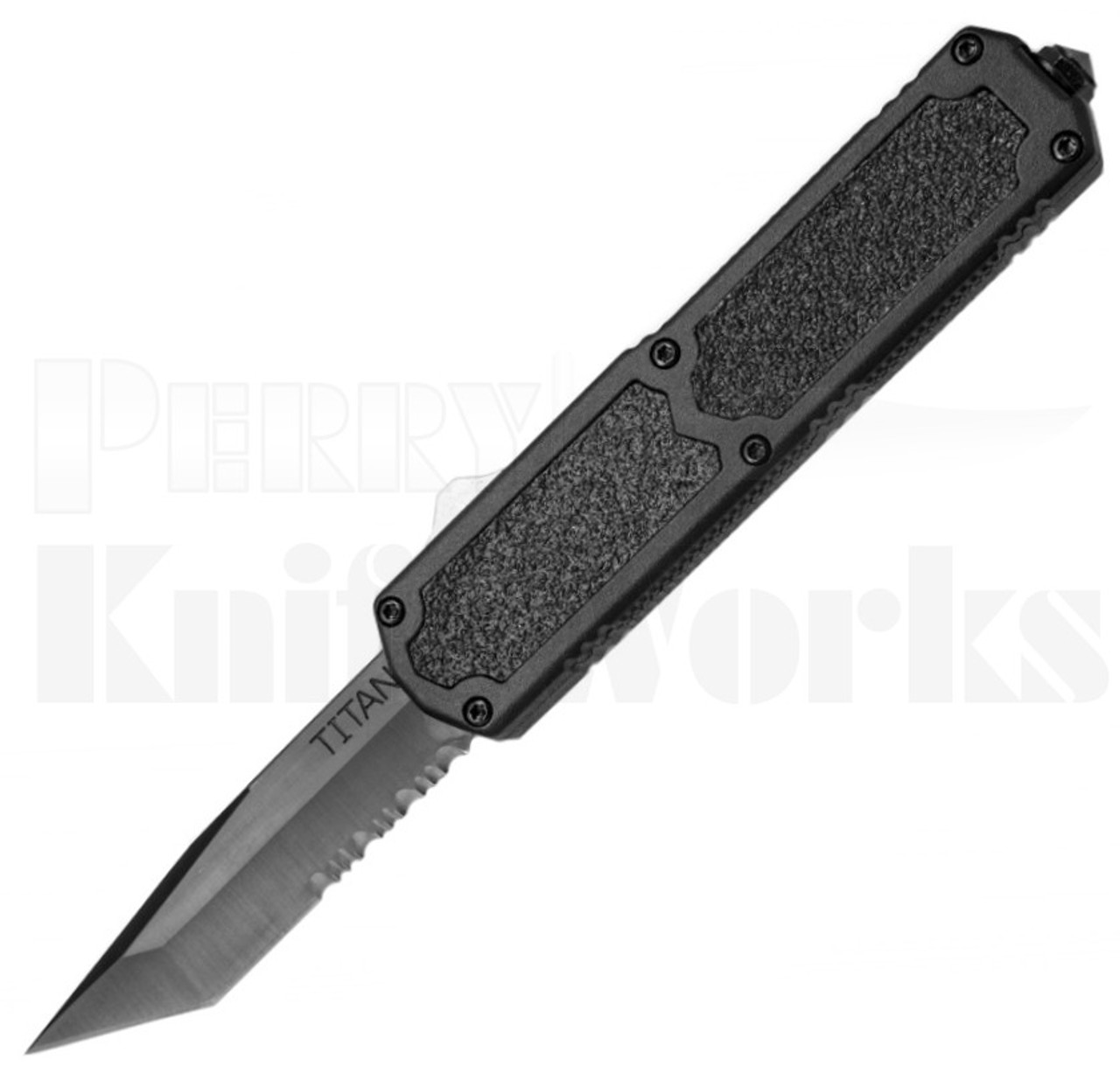 Titan Black OTF Automatic Knife l Serrated Black Tanto l For Sale