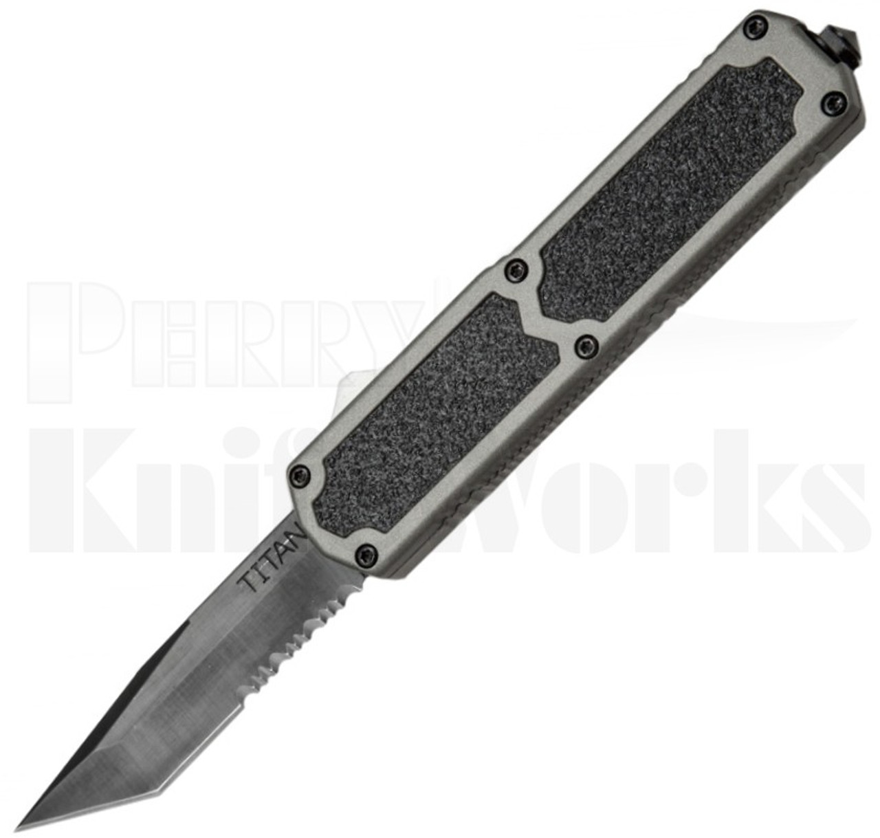 Titan Gray OTF Automatic Knife l Serrated Black Tanto l For Sale