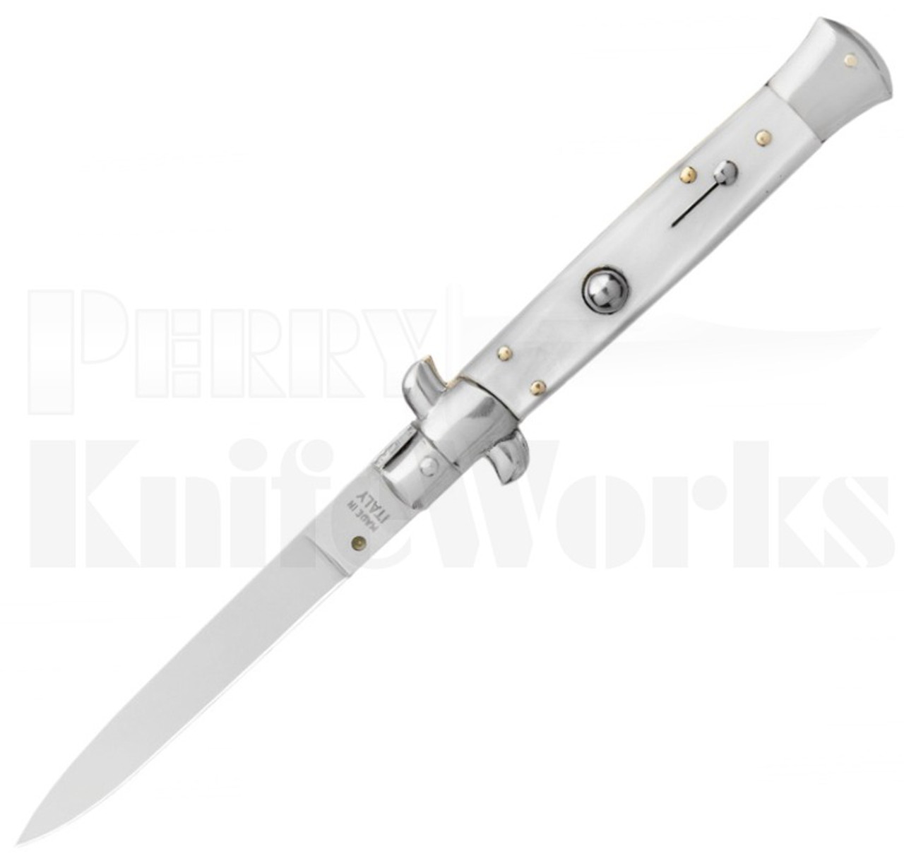 SKM 9" Italian Stiletto Flat Grind Automatic Knife Pearlex l For Sale