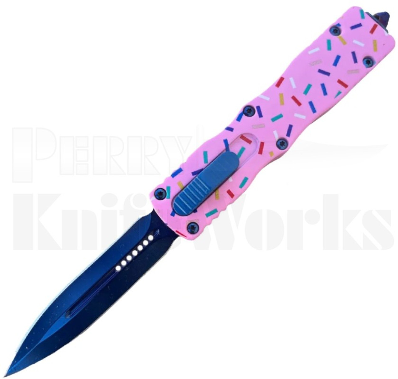 Delta Force Automatic OTF Knife Pink Sprinkles l Blue Blade l For Sale