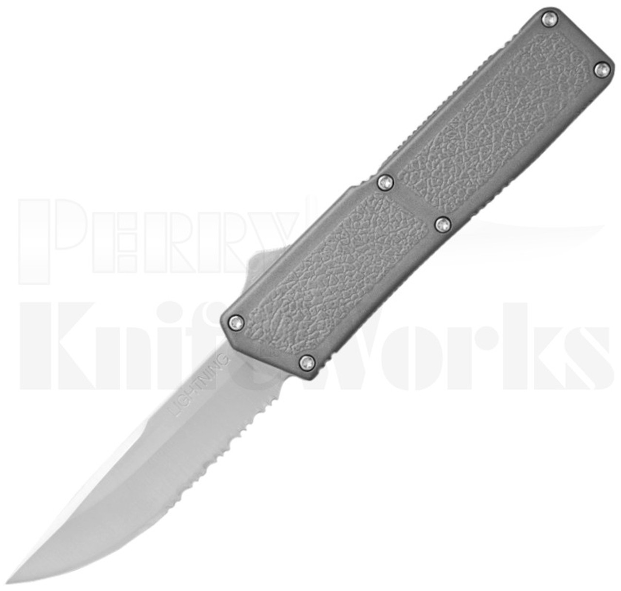 Lightning Gray D/A OTF Automatic Knife l Serrated Drop Point l For Sale
