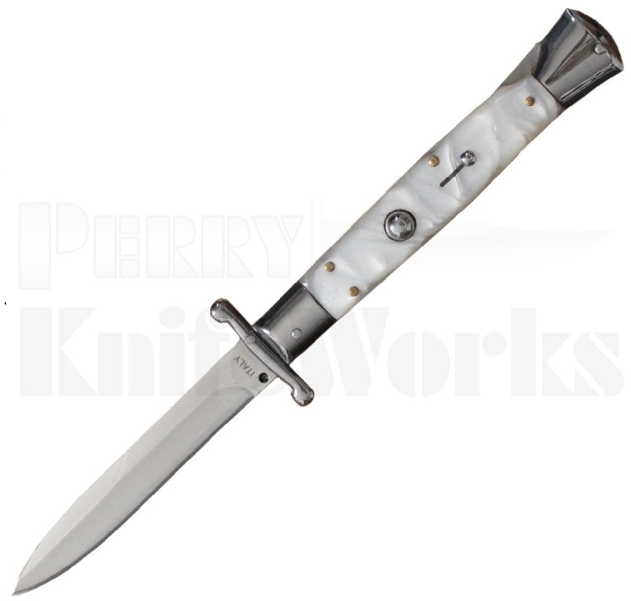 Milano 10" Swinguard White Swirl Automatic Knife l For Sale