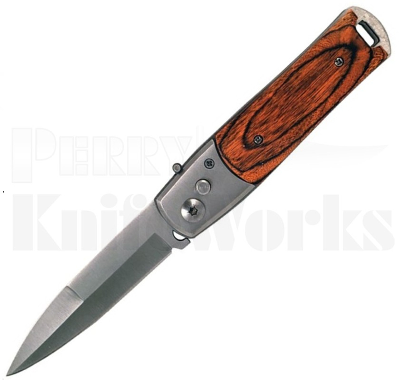 Milano Automatic Knife Wood l 3.5" Satin Blade l For Sale