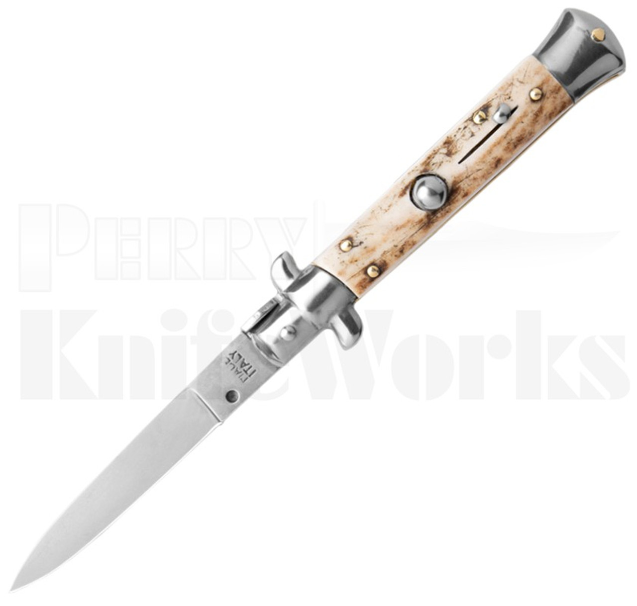 SKM 9" Italian Stiletto Flat Grind Automatic Knife Stag l For Sale