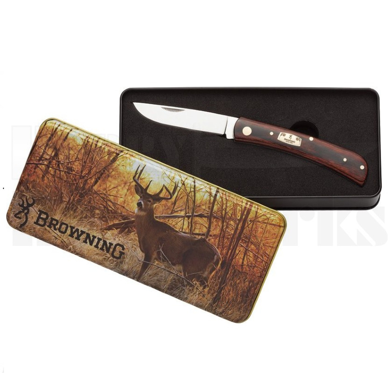 Browning Vintage Whitetail Slip Joint Knife Wood l Gift Tin