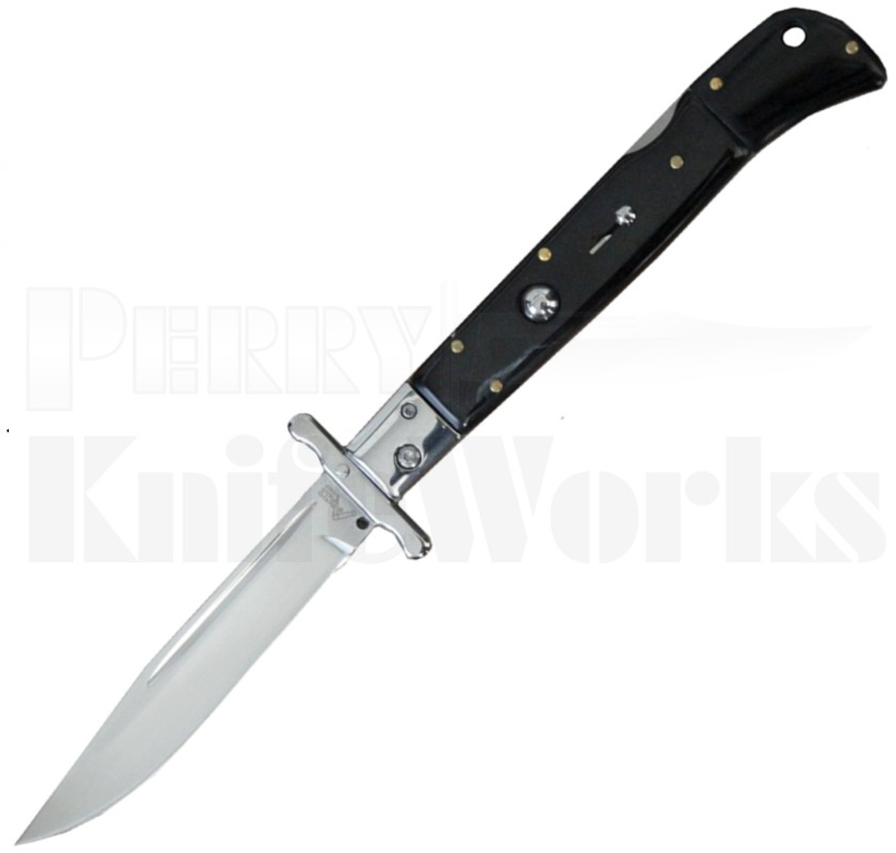 Italian Style 11" Roma Swinguard Black Marble Automatic Knife l For Sale