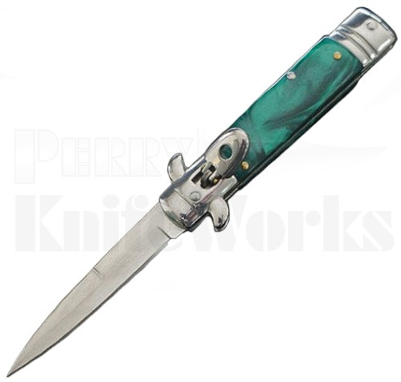 Milano 8" Lever Lock Automatic Knife Green Pearlex l For Sale
