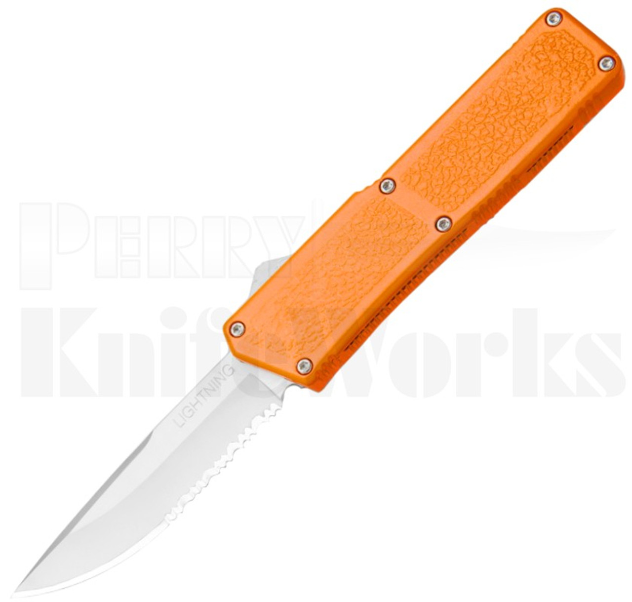 Lightning Orange OTF Automatic Knife l Serrated Drop Point l For Sale