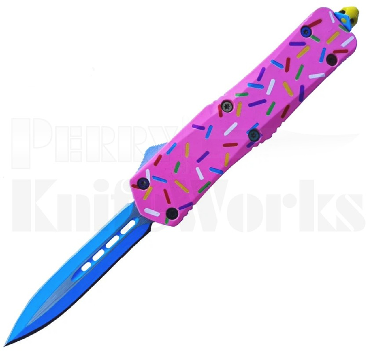 Delta Force Automatic OTF Knife Pink Sprinkles l Blue & Satin Blade l For Sale