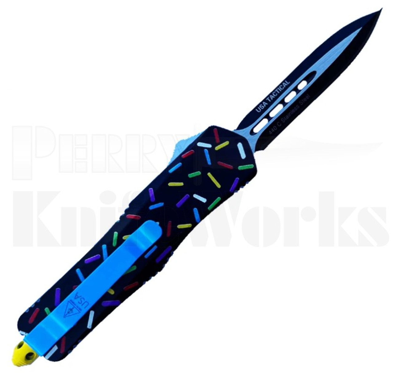 Delta Force Automatic OTF Knife Black Sprinkles l Black & Satin