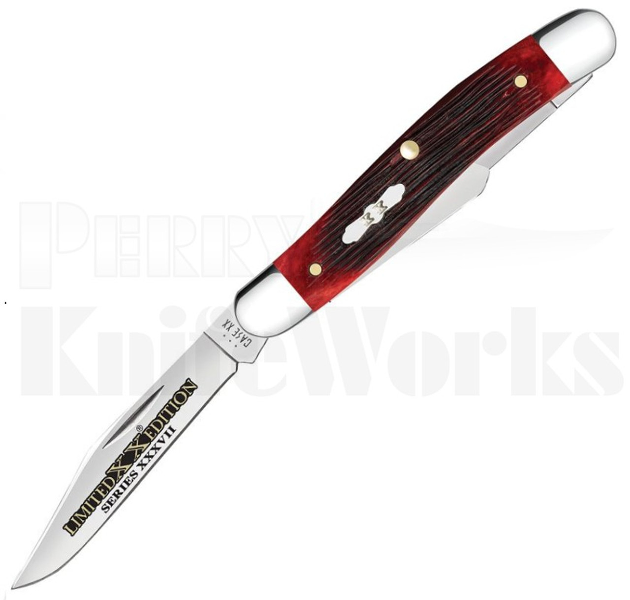 Case LE XXXVII Red Barnboard Jigged Bone Med Stockman Knife