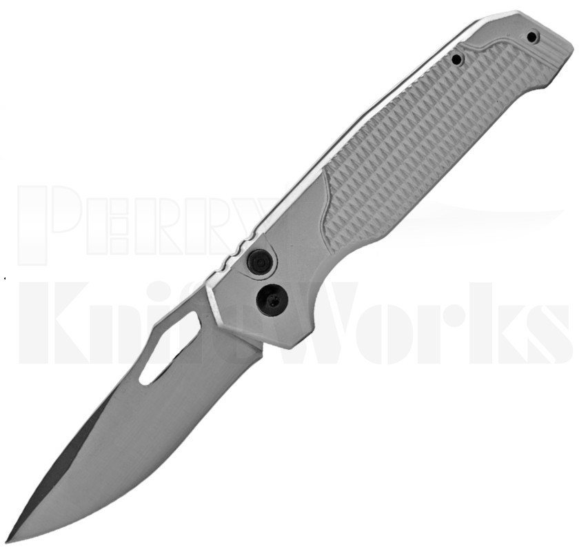 Delta Force Automatic Knife Silver Knurled l Satin Blade l For Sale