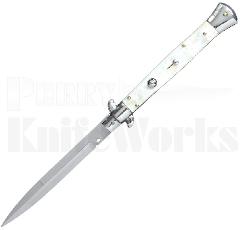 Frank B. 11" Mother of Pearl Stiletto Automatic Knife l Pick Lock l For Sale
