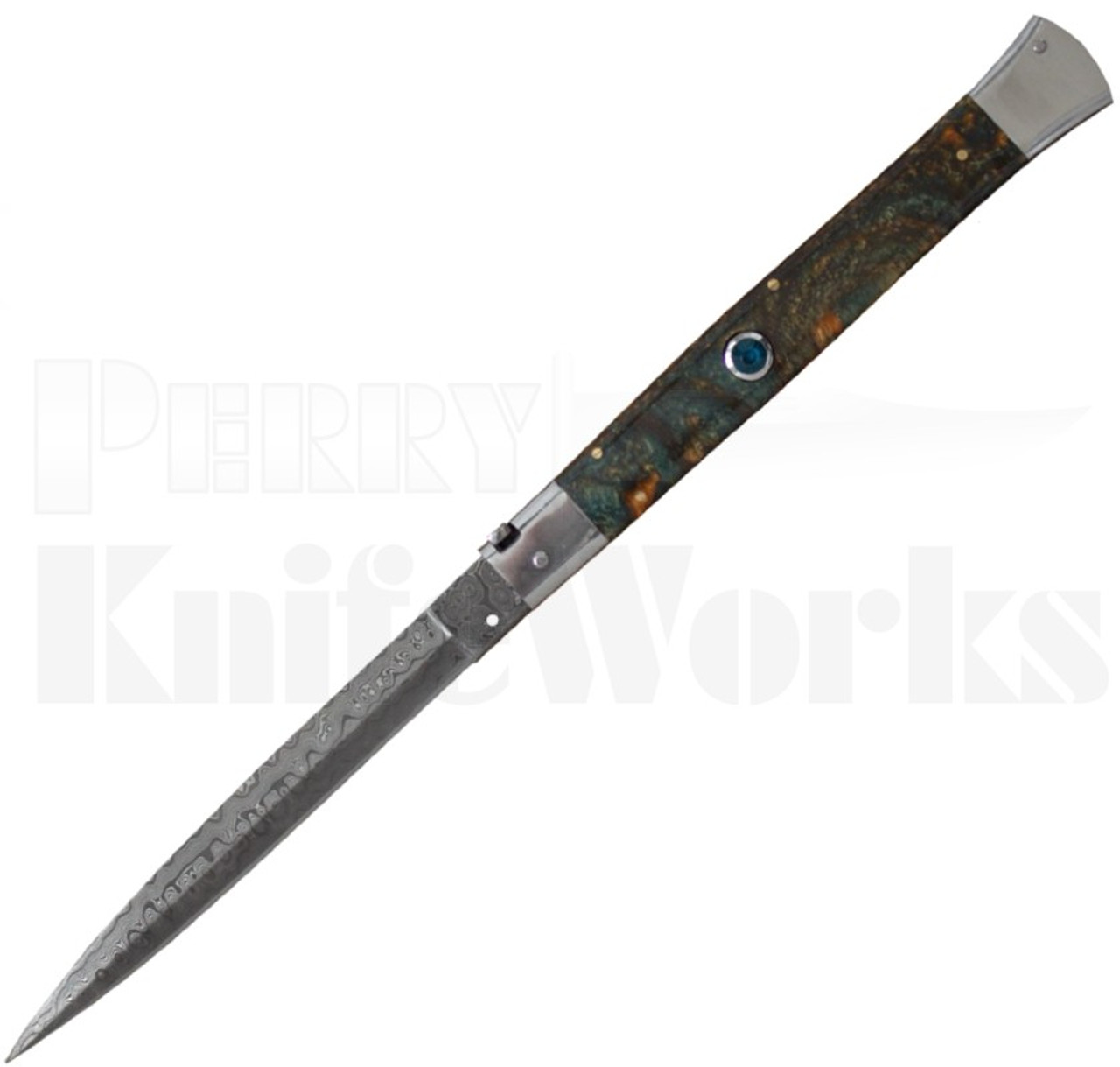 Samir Ahmad 13" Green Acrylic Stiletto Automatic Knife l Damascus l For Sale