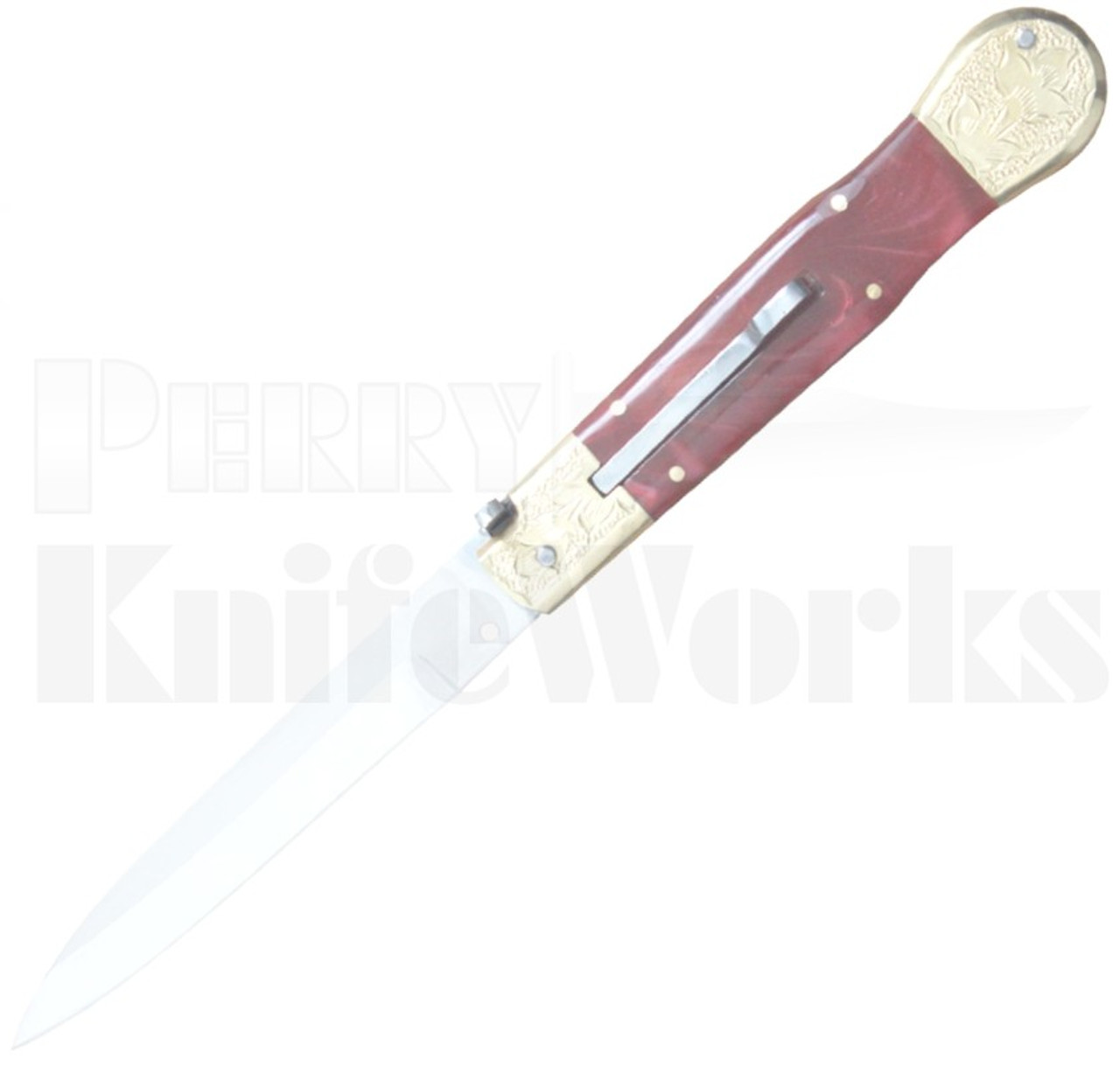 Samir Ahmad 9" Red Swirl Stiletto Automatic Knife l For Sale
