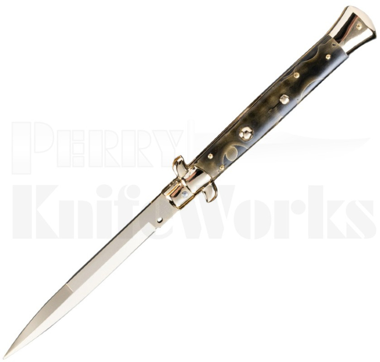 Frank B. 11" Black/Gold Raffir Stiletto Automatic Knife l Gold Blade l For Sale