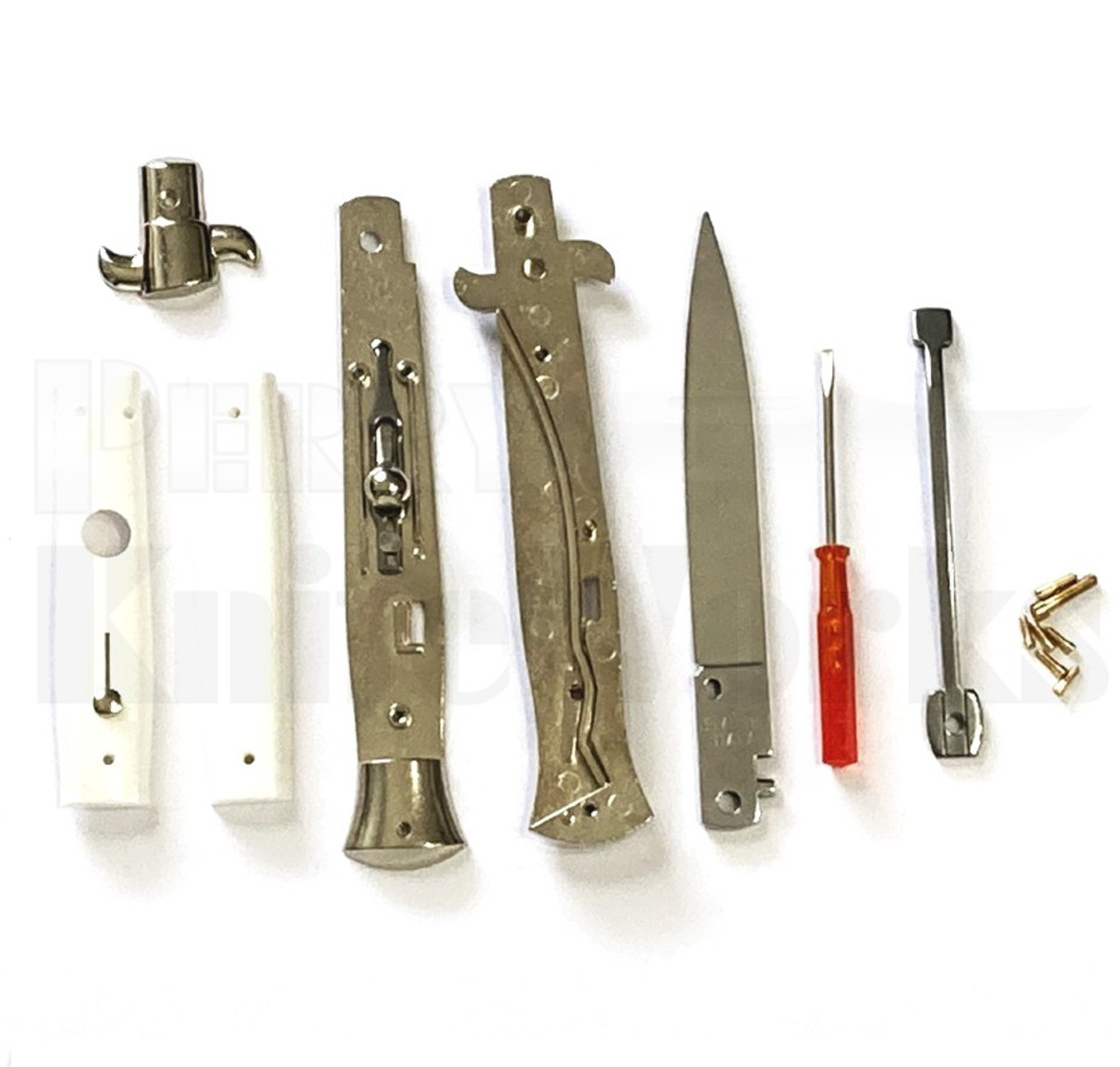 Frank B. 9" Switch White Stiletto Flat-Grind Automatic Knife Kit l For Sale