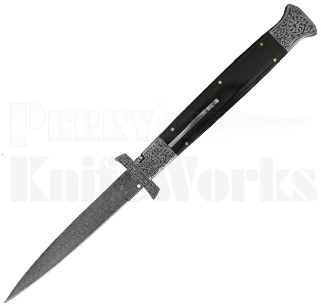 Samir Ahmad 13" Buffalo Horn Swinguard Automatic Knife l Engraved l For Sale