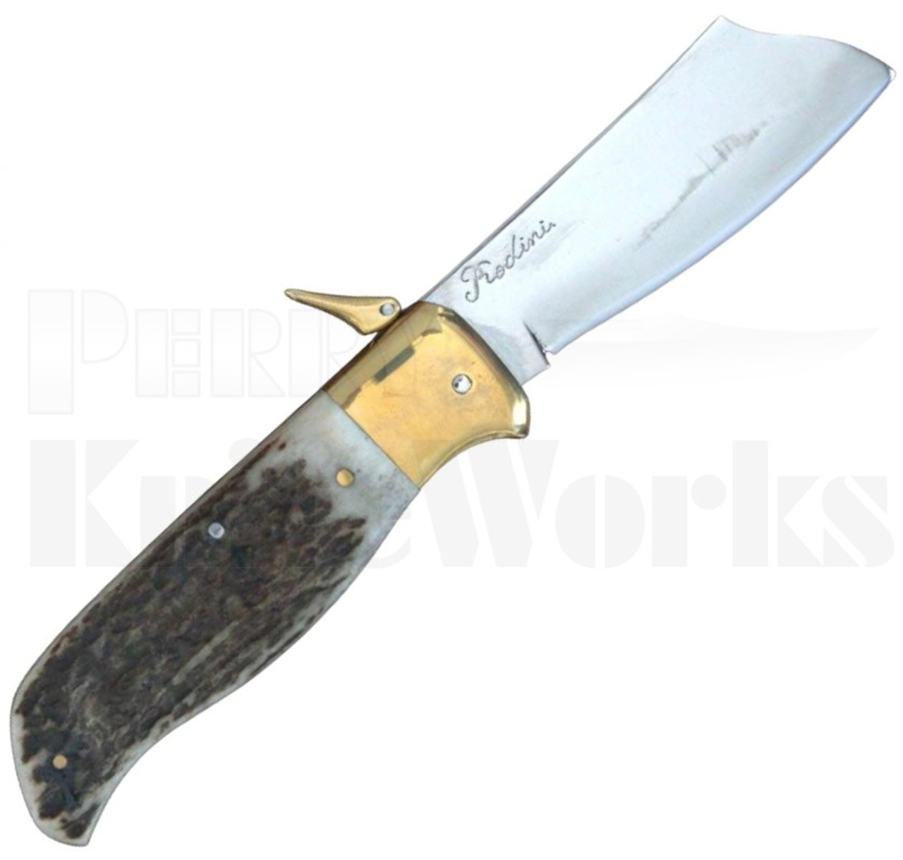 Igor Rodini 9" Fulcrum Release Automatic Knife Stag l For Sale